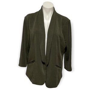 Skies Are Blue Olive Green Open Front Modal Drape Detail Blazer Jacket
